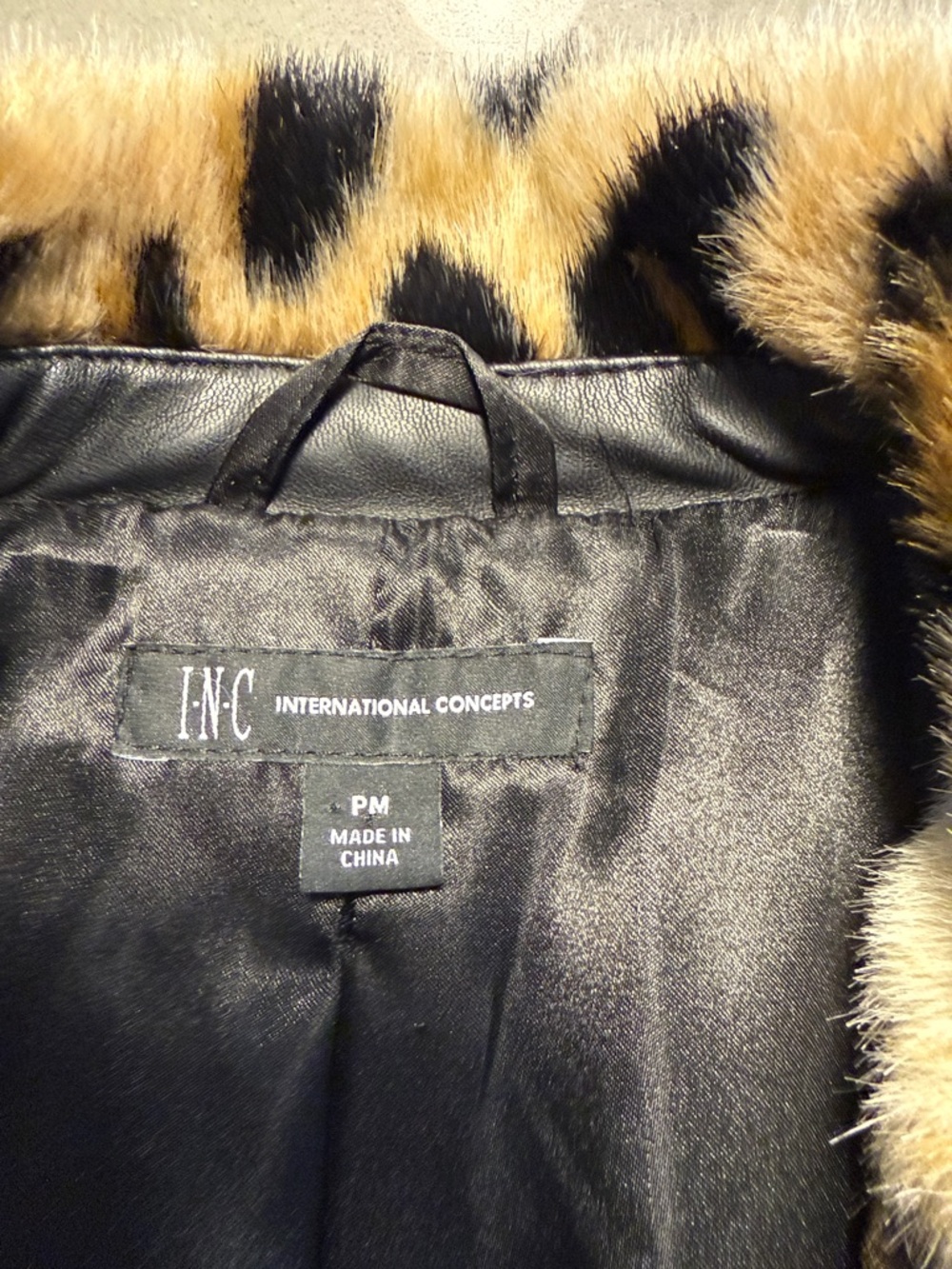 INC International Concepts Leopard-Print Faux Fur Jacket in Black & Tan - Picture 2 of 4